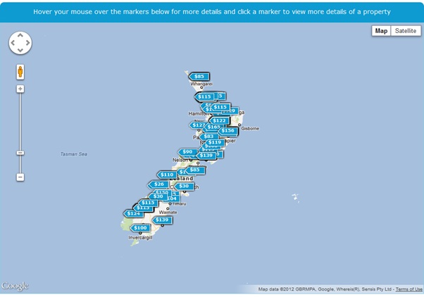 New Zealand accommodation map